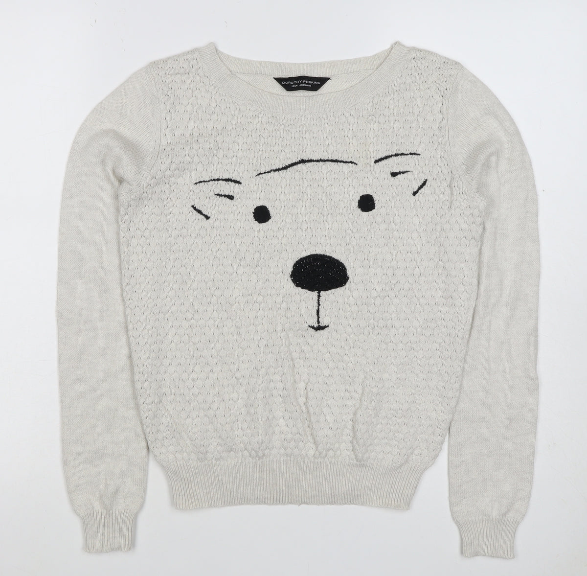Dorothy Perkins Women Ivory Size 12 Dog Face Knit Pullover Jumper