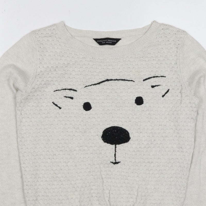 Dorothy Perkins Women Ivory Size 12 Dog Face Knit Pullover Jumper