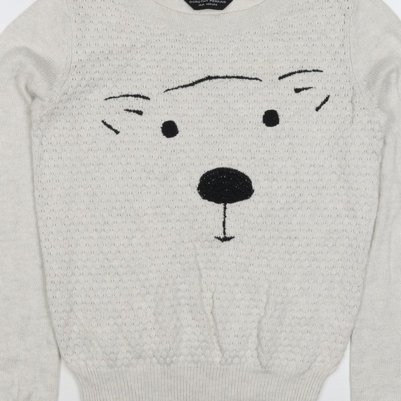 Dorothy Perkins Women Ivory Size 12 Dog Face Knit Pullover Jumper