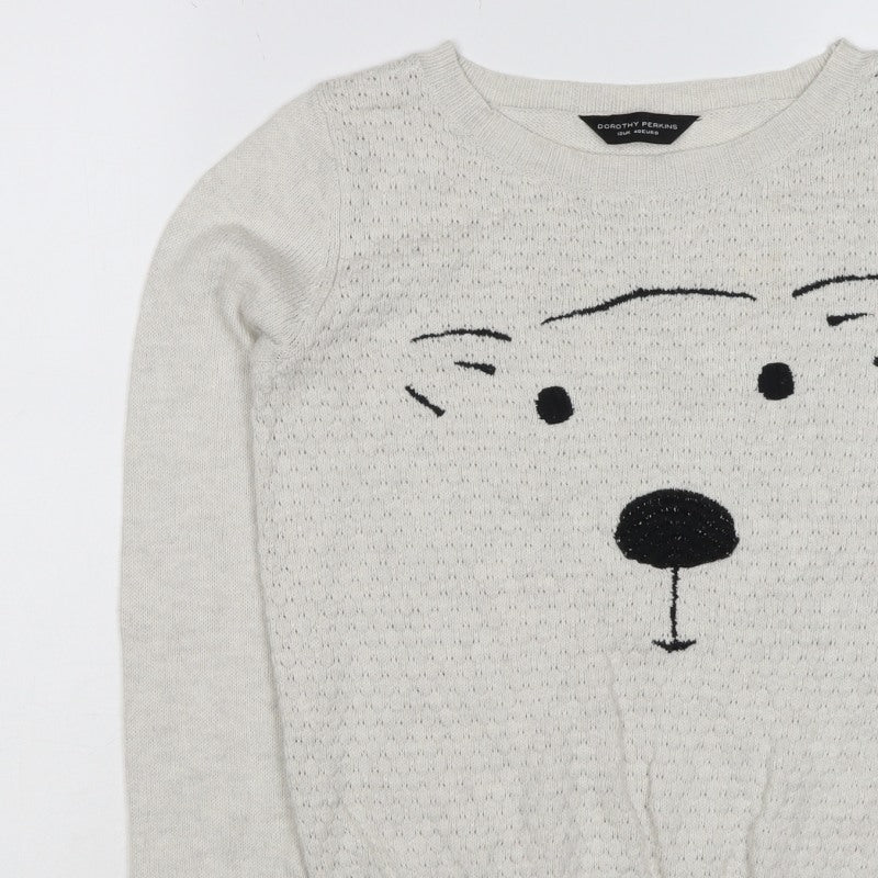 Dorothy Perkins Women Ivory Size 12 Dog Face Knit Pullover Jumper