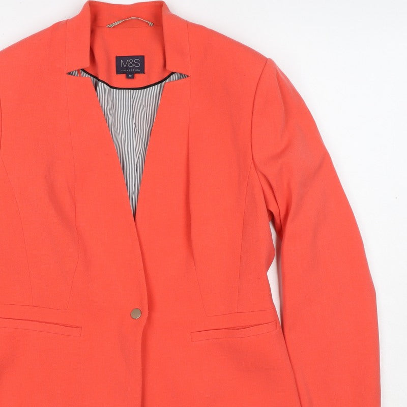 Marks and Spencer Women Orange UK 10 Lined Single-Breasted Blazer
