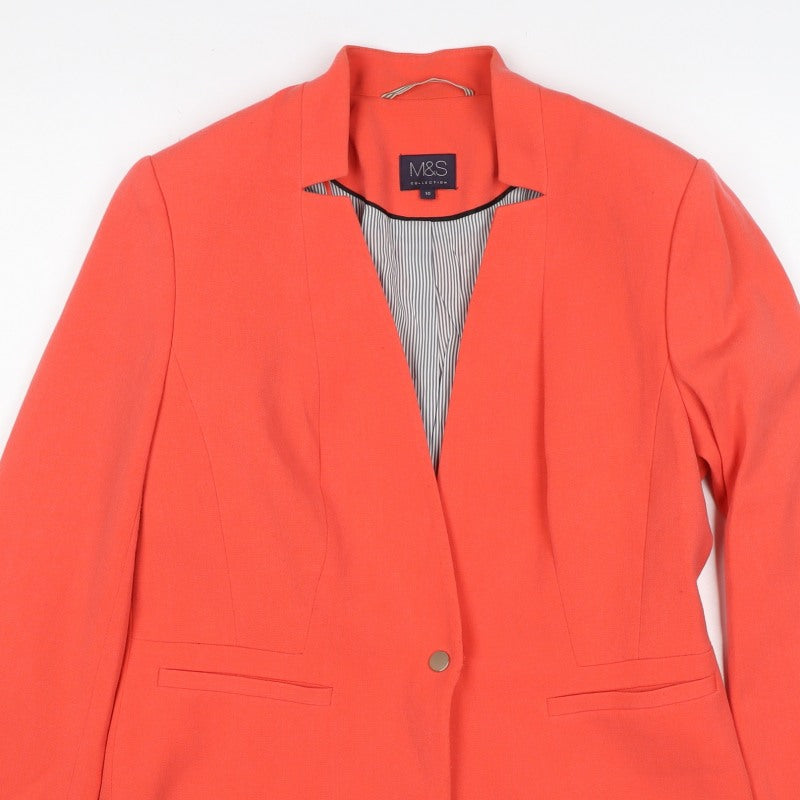 Marks and Spencer Women Orange UK 10 Lined Single-Breasted Blazer