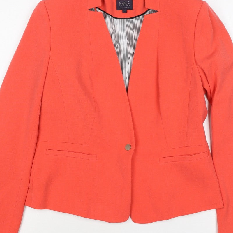 Marks and Spencer Women Orange UK 10 Lined Single-Breasted Blazer