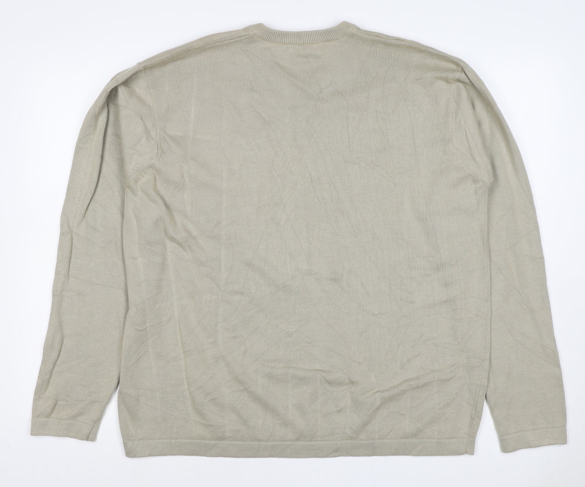 cottonloom Men’s Beige L V-Neck Cotton Knit Pullover Jumper
