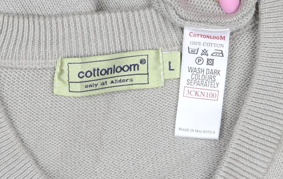 cottonloom Men’s Beige L V-Neck Cotton Knit Pullover Jumper