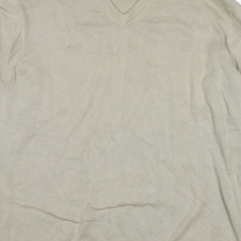cottonloom Men’s Beige L V-Neck Cotton Knit Pullover Jumper