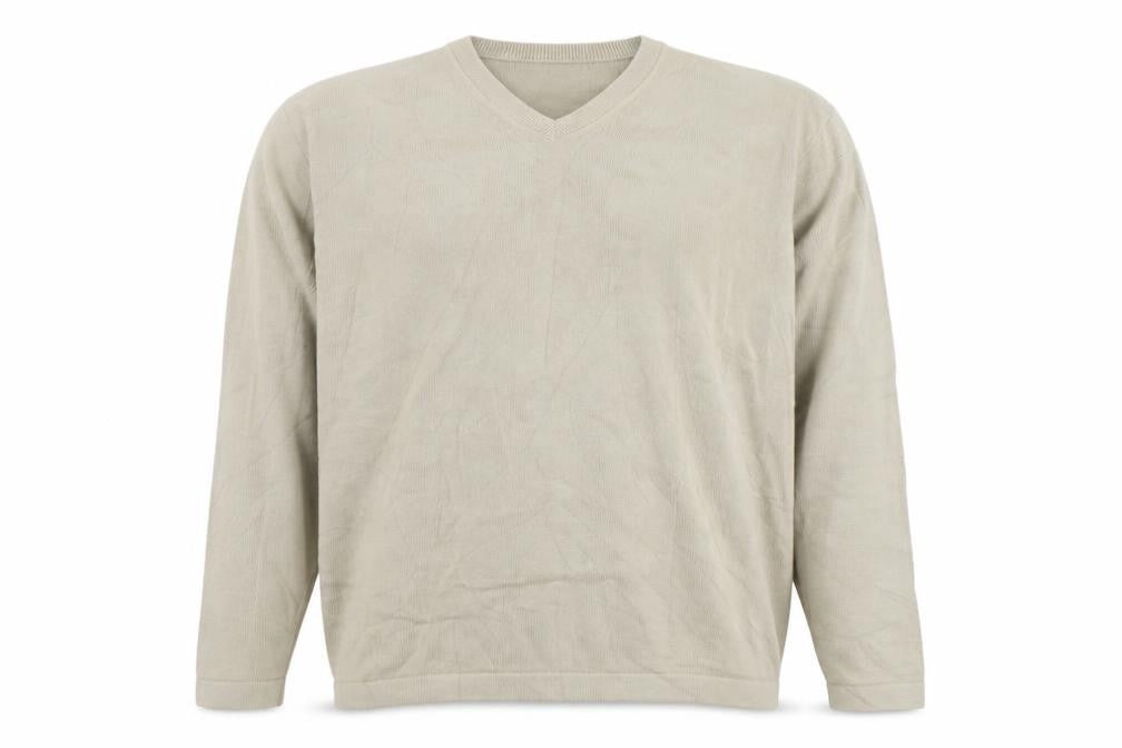 cottonloom Men’s Beige L V-Neck Cotton Knit Pullover Jumper
