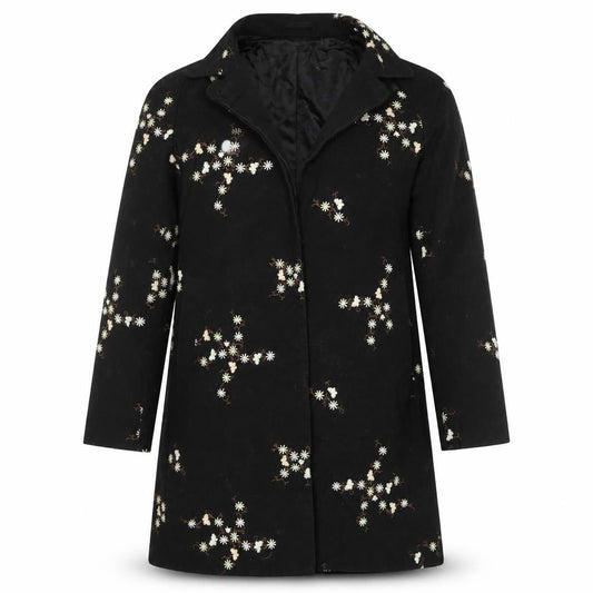 Gap Women’s Black M Petite Floral Embroidered Long Wool Coat