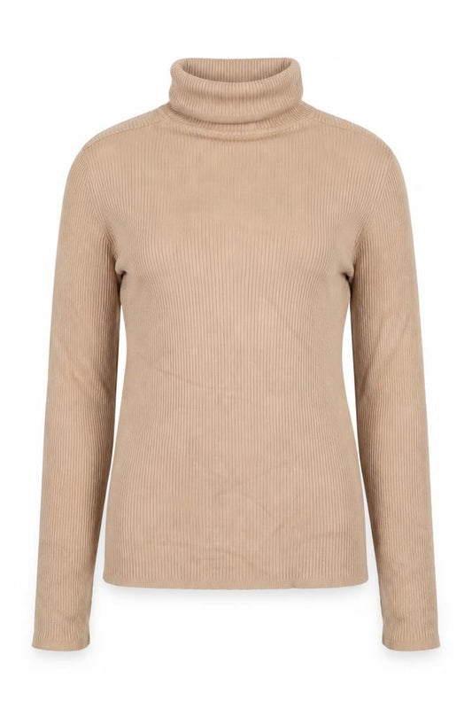 Marks and Spencer Women Beige UK 10 Ribbed Roll Neck Slim Jumper