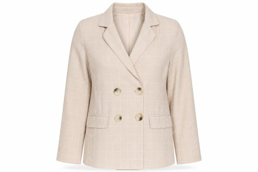 Nasty Gal Women Beige UK 6 Check Double-Breasted Blazer Jacket