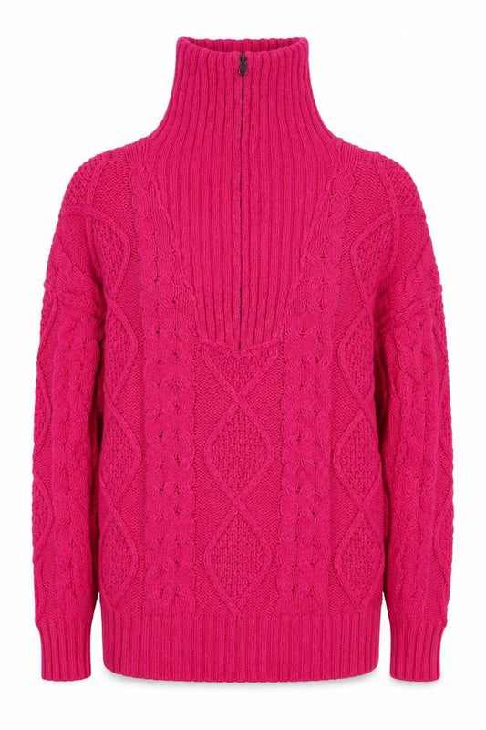 River Island Women’s Pink S Cable Knit 1/4 Zip High Neck Jumper