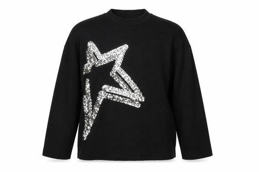F&F Women Black M Sequin Star Crew Neck Long Sleeve Knit Jumper