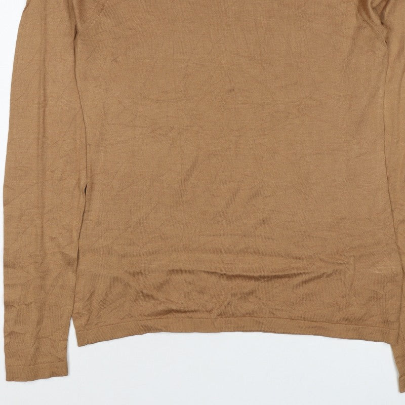 Women’s Brown Size S Roll Neck Fine Knit Long Sleeve Pullover Jumper