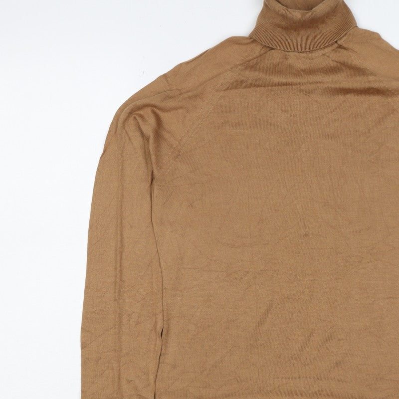 Women’s Brown Size S Roll Neck Fine Knit Long Sleeve Pullover Jumper