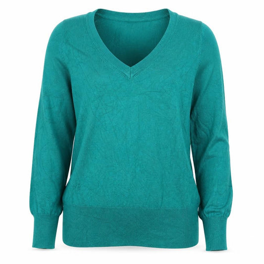 Marks & Spencer Women Green V-Neck Long Sleeve Knit Jumper UK 14