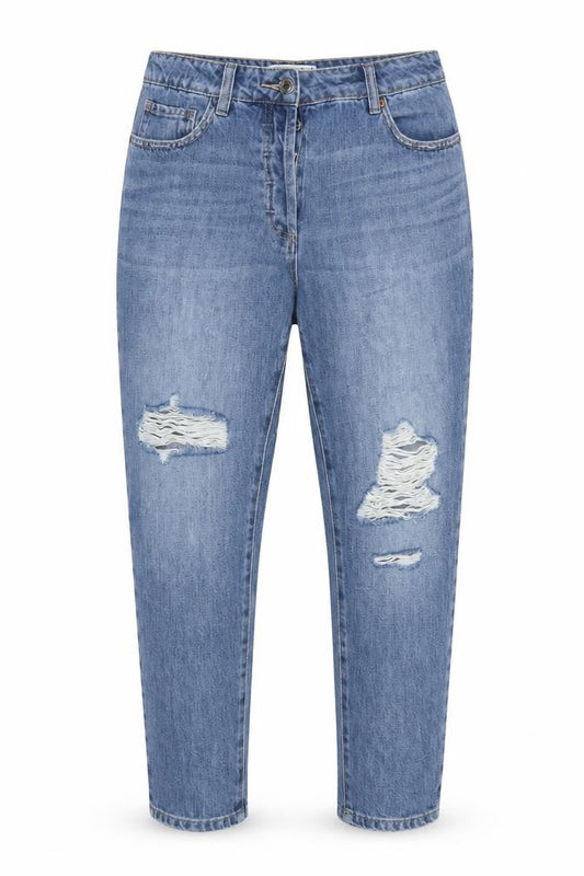 Next Women Blue UK 10 Crop Boyfriend Mid Rise Distressed Denim Jeans