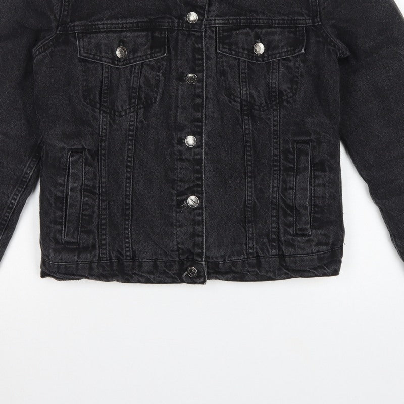 Primark Women Black UK 8 Denim Sherpa Collar Button Jacket