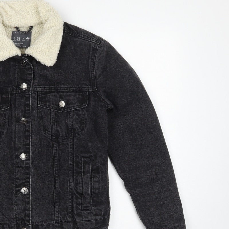 Primark Women Black UK 8 Denim Sherpa Collar Button Jacket