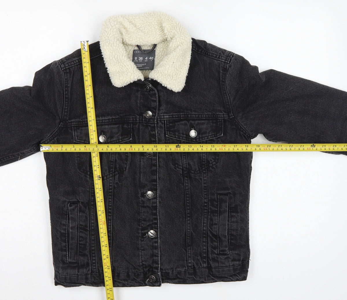 Primark Women Black UK 8 Denim Sherpa Collar Button Jacket