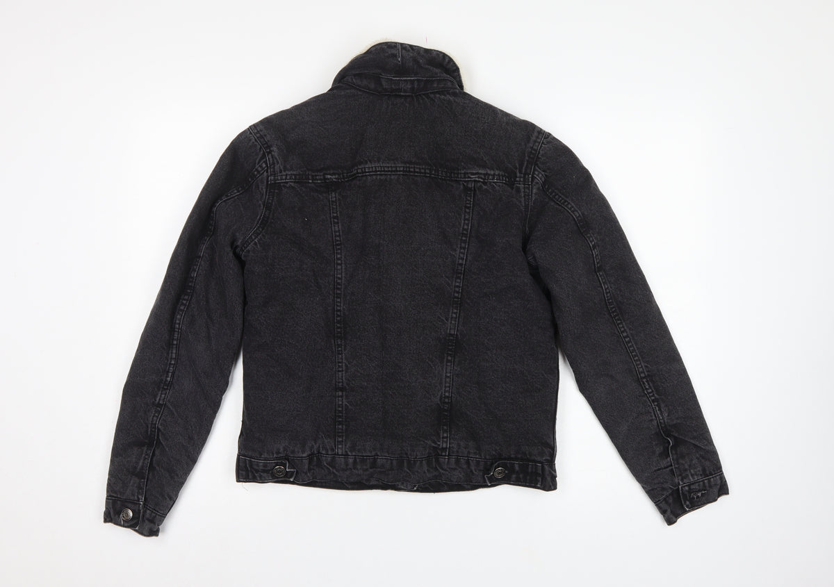 Primark Women Black UK 8 Denim Sherpa Collar Button Jacket