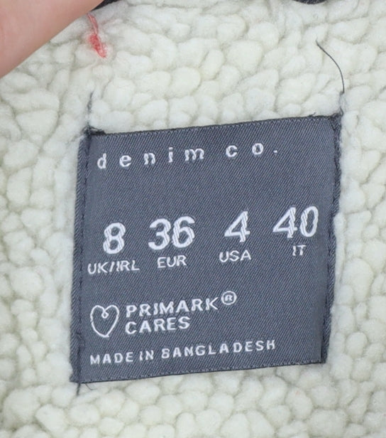 Primark Women Black UK 8 Denim Sherpa Collar Button Jacket