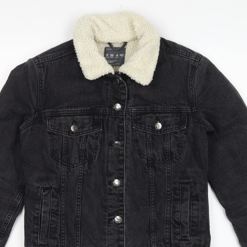 Primark Women Black UK 8 Denim Sherpa Collar Button Jacket