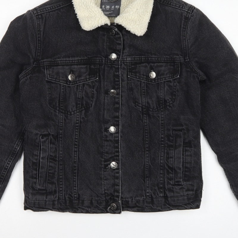 Primark Women Black UK 8 Denim Sherpa Collar Button Jacket
