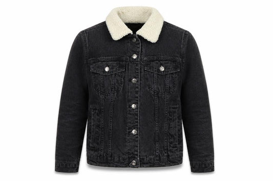 Primark Women Black UK 8 Denim Sherpa Collar Button Jacket