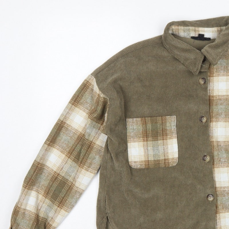 Blu Pepper Women Green S Corduroy Plaid Button-Up Shacket