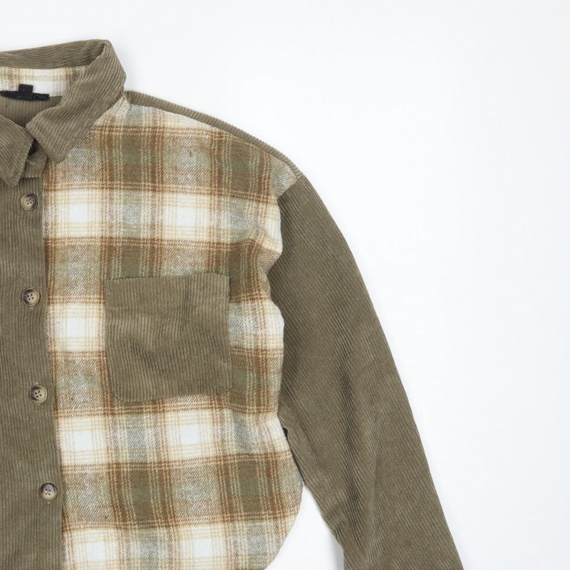 Blu Pepper Women Green S Corduroy Plaid Button-Up Shacket