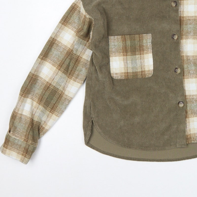 Blu Pepper Women Green S Corduroy Plaid Button-Up Shacket