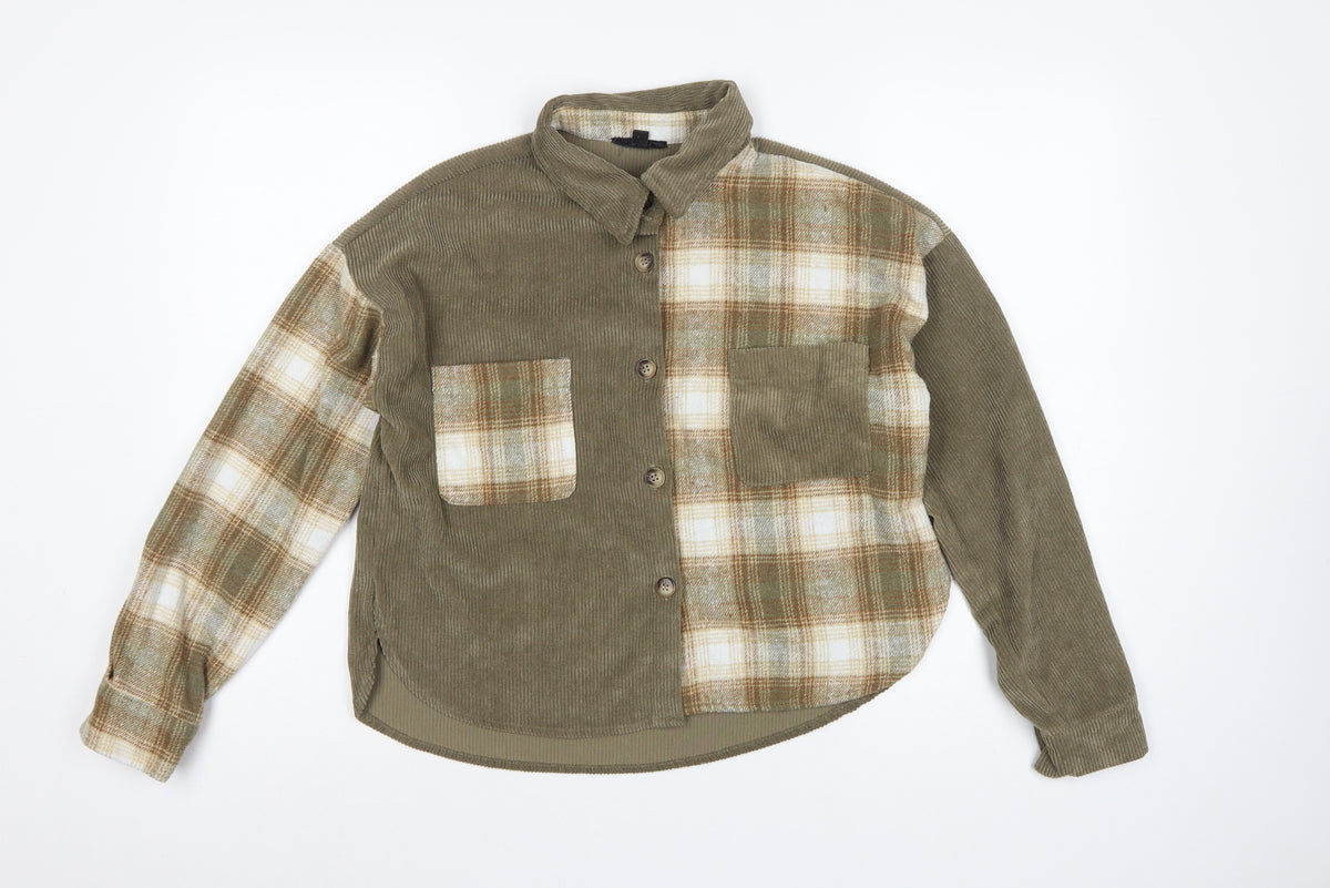 Blu Pepper Women Green S Corduroy Plaid Button-Up Shacket