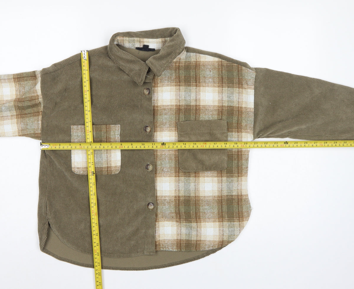 Blu Pepper Women Green S Corduroy Plaid Button-Up Shacket