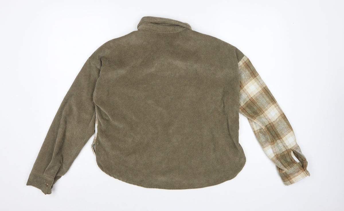Blu Pepper Women Green S Corduroy Plaid Button-Up Shacket