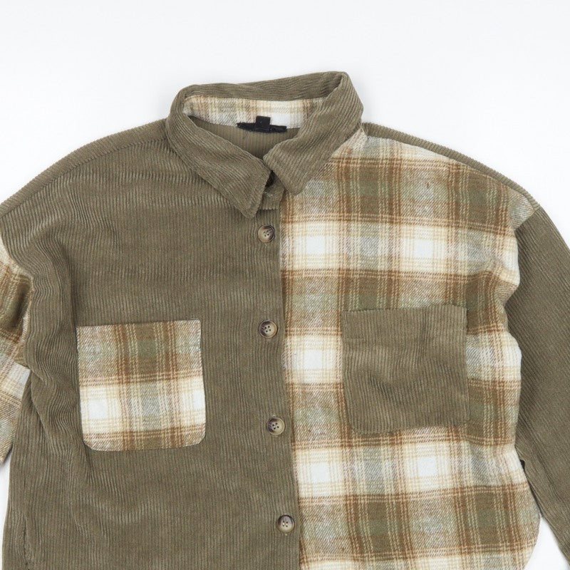 Blu Pepper Women Green S Corduroy Plaid Button-Up Shacket