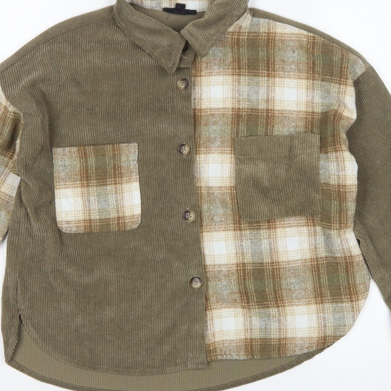 Blu Pepper Women Green S Corduroy Plaid Button-Up Shacket