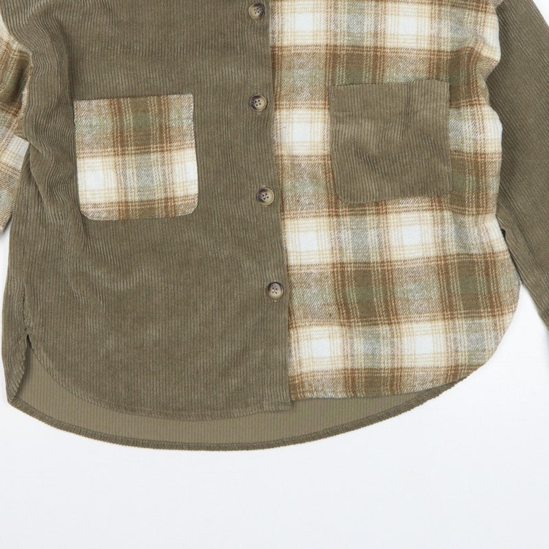 Blu Pepper Women Green S Corduroy Plaid Button-Up Shacket