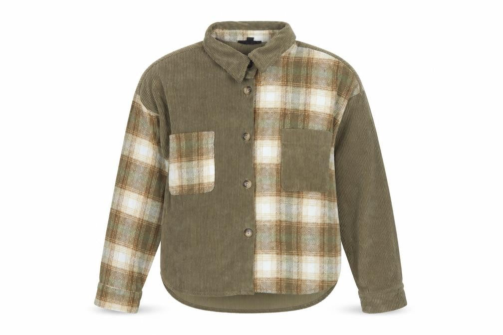Blu Pepper Women Green S Corduroy Plaid Button-Up Shacket