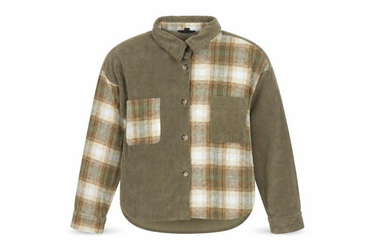 Blu Pepper Women Green S Corduroy Plaid Button-Up Shacket