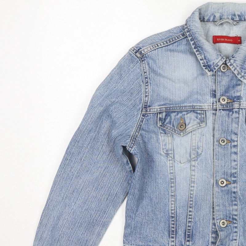 River Island Women’s Blue Denim Jacket Size 14 Button Up