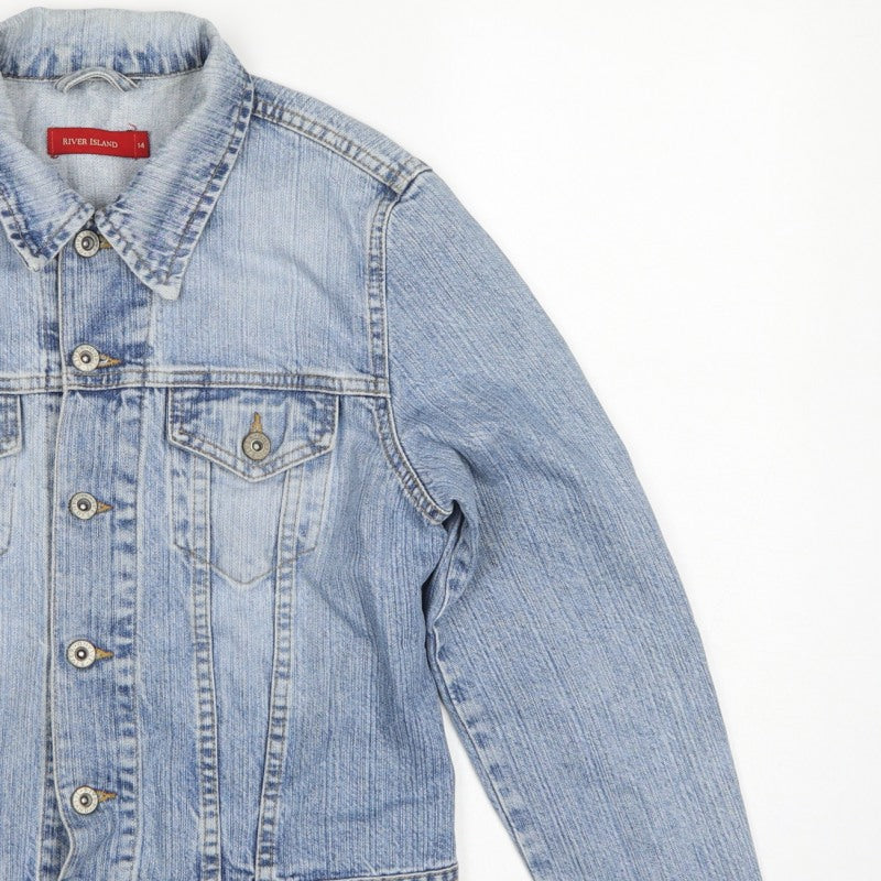 River Island Women’s Blue Denim Jacket Size 14 Button Up