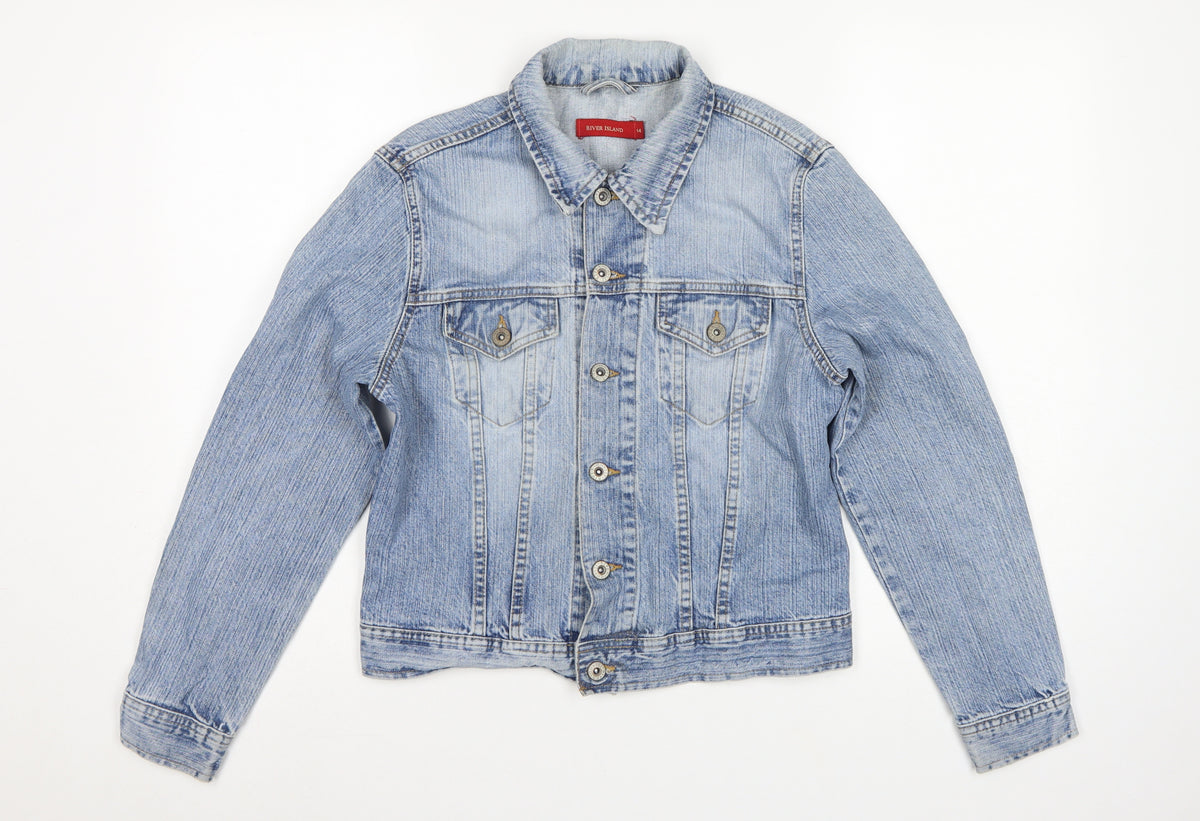 River Island Women’s Blue Denim Jacket Size 14 Button Up