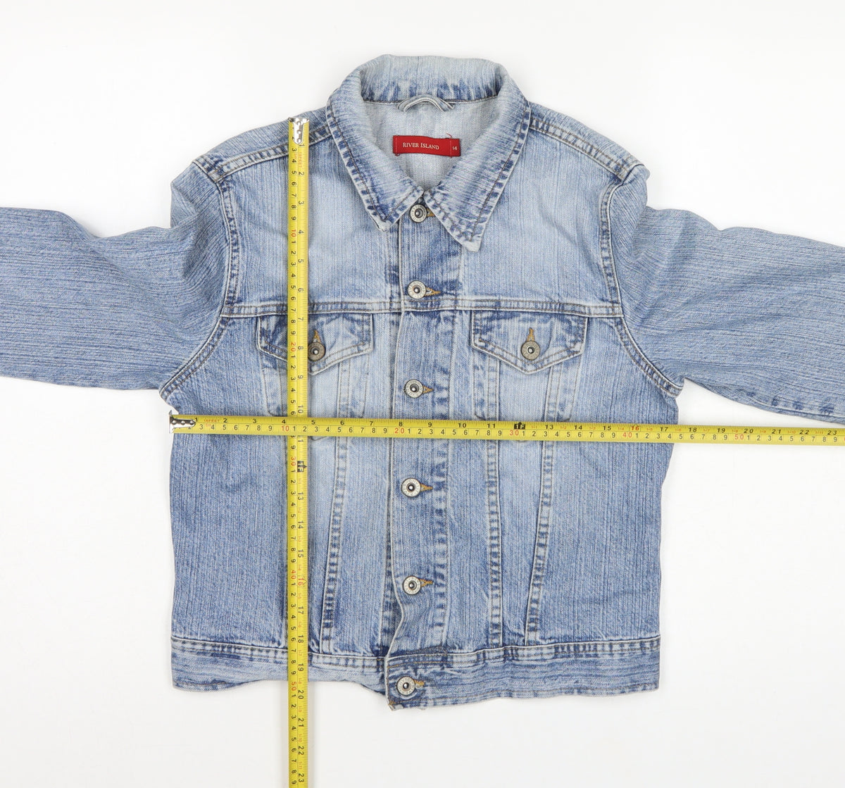 River Island Women’s Blue Denim Jacket Size 14 Button Up
