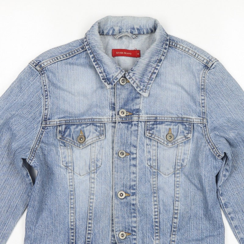River Island Women’s Blue Denim Jacket Size 14 Button Up