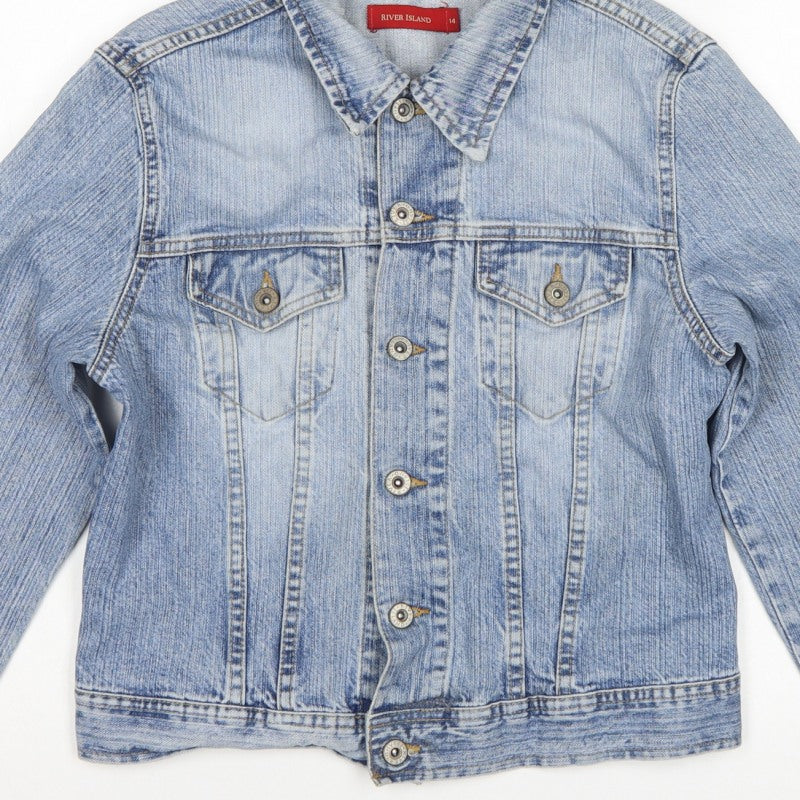 River Island Women’s Blue Denim Jacket Size 14 Button Up