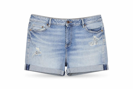 F&F Women Blue Denim Distressed Cuffed Shorts UK 14