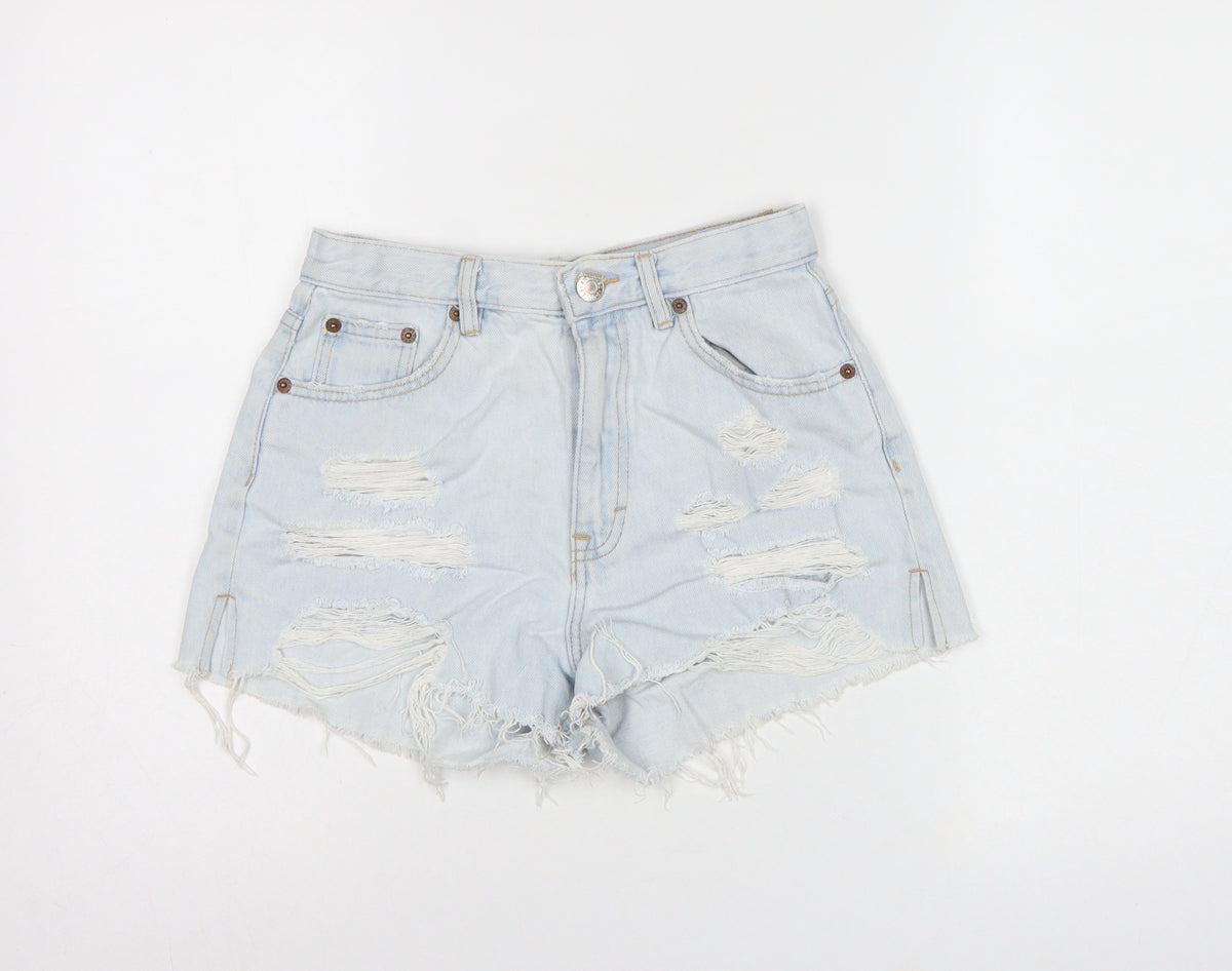 Pull&Bear Women Blue UK 8 Distressed Cut-Off Denim Shorts