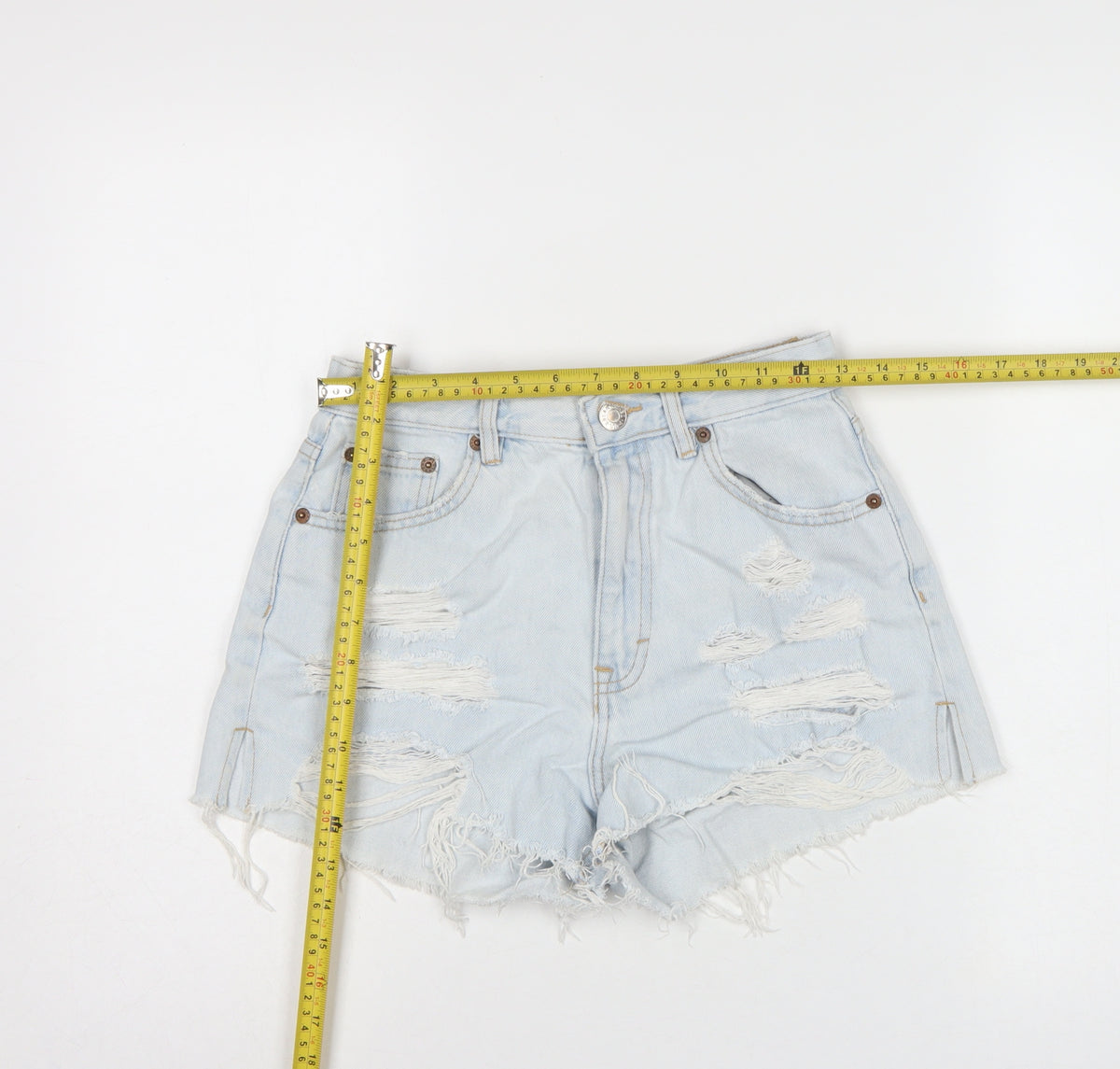 Pull&Bear Women Blue UK 8 Distressed Cut-Off Denim Shorts
