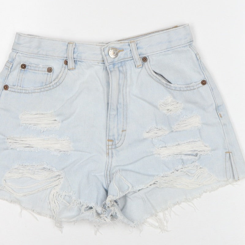 Pull&Bear Women Blue UK 8 Distressed Cut-Off Denim Shorts