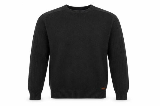 P.G. Field Men’s Black L Pure New Wool Cable Knit Crew Neck Jumper